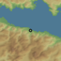 Shaded relief of the 54 km around Aiyíra, drawn from the GMTED2010 grid