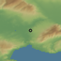 Shaded relief of the 53 km around Dravískos, drawn from the GMTED2010 grid