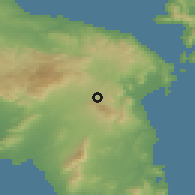 Shaded relief of the 54 km around Drosiá, drawn from the GMTED2010 grid