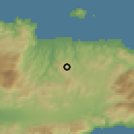 Shaded relief of the 55 km around Epáno Arkhánai, drawn from the GMTED2010 grid