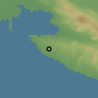 Shaded relief of the 53 km around Epanomí, drawn from the GMTED2010 grid