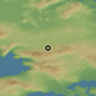 Shaded relief of the 54 km around Erithraí, drawn from the GMTED2010 grid