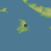 Shaded relief of the 54 km around Ermoúpolis, drawn from the GMTED2010 grid