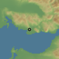 Shaded relief of the 54 km around Euinokhórion, drawn from the GMTED2010 grid