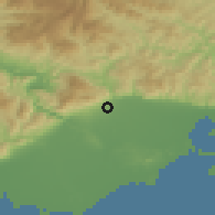 Shaded relief of the 53 km around Eúmoiron, drawn from the GMTED2010 grid
