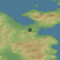 Shaded relief of the 54 km around Examília, drawn from the GMTED2010 grid