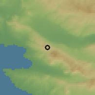 Shaded relief of the 53 km around Exokhí, drawn from the GMTED2010 grid