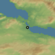 Shaded relief of the 54 km around Fáros, drawn from the GMTED2010 grid