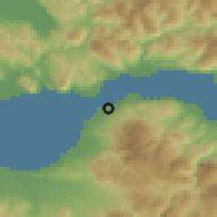 Shaded relief of the 54 km around Aktaío, drawn from the GMTED2010 grid