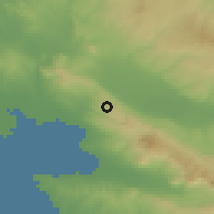 Shaded relief of the 53 km around Fíliron, drawn from the GMTED2010 grid
