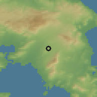 Shaded relief of the 54 km around Filothí, drawn from the GMTED2010 grid