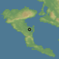 Shaded relief of the 53 km around Alepoú, drawn from the GMTED2010 grid