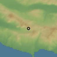 Shaded relief of the 53 km around Galátista, drawn from the GMTED2010 grid