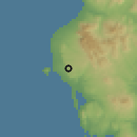 Shaded relief of the 54 km around Gargaliánoi, drawn from the GMTED2010 grid