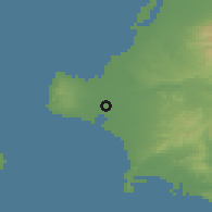Shaded relief of the 54 km around Gastoúni, drawn from the GMTED2010 grid