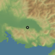 Shaded relief of the 54 km around Gavaloú, drawn from the GMTED2010 grid