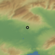 Shaded relief of the 53 km around Gázoros, drawn from the GMTED2010 grid