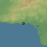 Shaded relief of the 53 km around Alexandroúpoli, drawn from the GMTED2010 grid