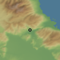 Shaded relief of the 53 km around Gónnoi, drawn from the GMTED2010 grid