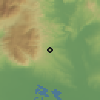 Shaded relief of the 53 km around Gouménissa, drawn from the GMTED2010 grid