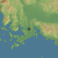 Shaded relief of the 54 km around Gouriá, drawn from the GMTED2010 grid