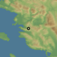 Shaded relief of the 53 km around Graikokhórion, drawn from the GMTED2010 grid