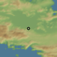 Shaded relief of the 54 km around Alíartos, drawn from the GMTED2010 grid