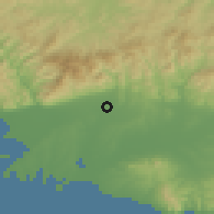 Shaded relief of the 53 km around Ífaistos, drawn from the GMTED2010 grid