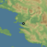 Shaded relief of the 53 km around Igoumenítsa, drawn from the GMTED2010 grid