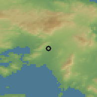 Shaded relief of the 54 km around Ílion, drawn from the GMTED2010 grid