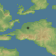 Shaded relief of the 54 km around Istiaía, drawn from the GMTED2010 grid