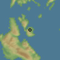 Shaded relief of the 54 km around Itháki, drawn from the GMTED2010 grid