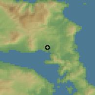 Shaded relief of the 54 km around Alivérion, drawn from the GMTED2010 grid