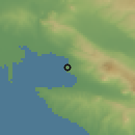 Shaded relief of the 53 km around Kalamariá, drawn from the GMTED2010 grid