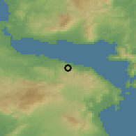 Shaded relief of the 54 km around Kálamos, drawn from the GMTED2010 grid