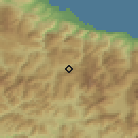 Shaded relief of the 54 km around Kalávrita, drawn from the GMTED2010 grid