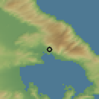 Shaded relief of the 54 km around Álli Meriá, drawn from the GMTED2010 grid