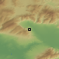Shaded relief of the 53 km around Kalí Vrísi, drawn from the GMTED2010 grid