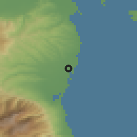 Shaded relief of the 53 km around Kallithéa, drawn from the GMTED2010 grid