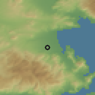 Shaded relief of the 54 km around Almirós, drawn from the GMTED2010 grid