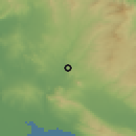 Shaded relief of the 53 km around Kambánis, drawn from the GMTED2010 grid