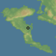 Shaded relief of the 53 km around Kanálion, drawn from the GMTED2010 grid