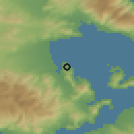 Shaded relief of the 54 km around Amaliápolis, drawn from the GMTED2010 grid