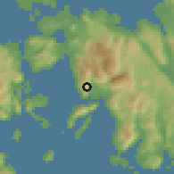 Shaded relief of the 54 km around Kandíla, drawn from the GMTED2010 grid