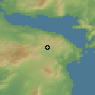 Shaded relief of the 54 km around Kapandrítion, drawn from the GMTED2010 grid