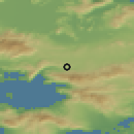 Shaded relief of the 54 km around Kaparéllion, drawn from the GMTED2010 grid