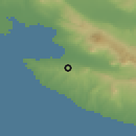 Shaded relief of the 53 km around Kardiá, drawn from the GMTED2010 grid