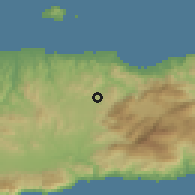 Shaded relief of the 55 km around Kastéllion, drawn from the GMTED2010 grid
