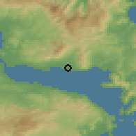 Shaded relief of the 54 km around Amárinthos, drawn from the GMTED2010 grid