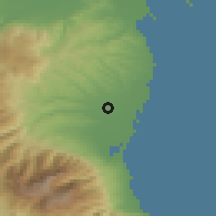 Shaded relief of the 53 km around Kateríni, drawn from the GMTED2010 grid